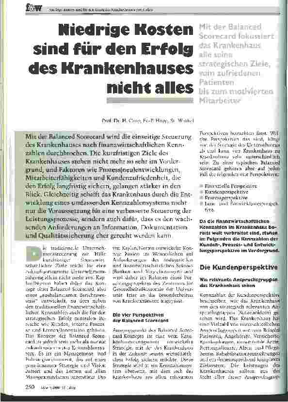 Vorschauseite 1: Niedrige Kosten sind für den Erfolg des Krankenhauses nicht alles