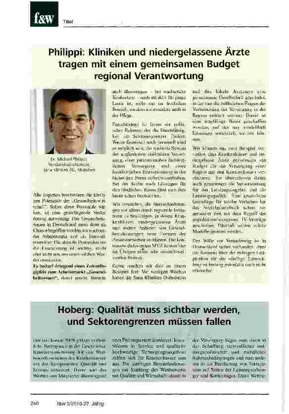 Vorschauseite 1: Philippi: Kliniken und niedergelassene Ärzte tragen mit einem gemeinsamen Budget regional Verantwortung