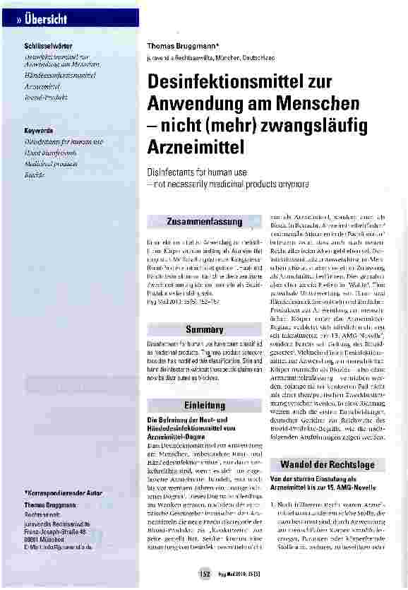 Vorschauseite 1: Desinfektionsmittel zur Anwendung am Menschen - nicht (mehr) zwangsläufig Arzneimittel