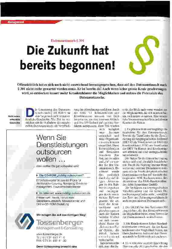 Vorschauseite 1: Die Zukunft hat bereits begonnen! Datenaustausch nach § 301