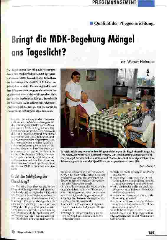 Vorschauseite 1: Bringt die MDK-Begehung Mängel ans Tageslicht? Qualität in der Pflegeeinrichtung