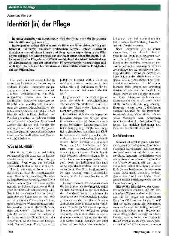 Vorschauseite 1: Identität (in) der Pflege