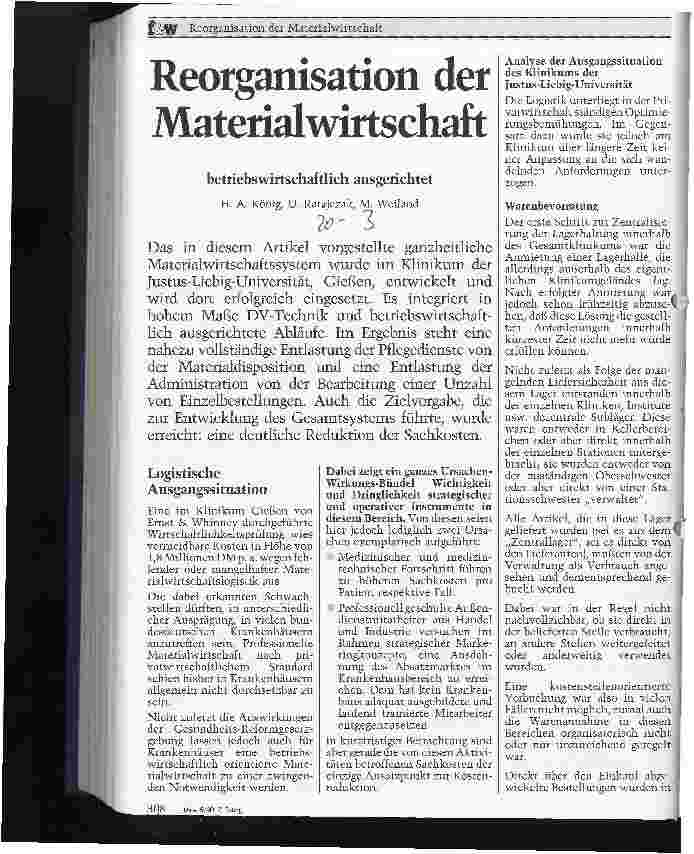 Vorschauseite 1: Reorganisation der Materialwirtschaft betriebswirtschaftlich ausgerichtet
