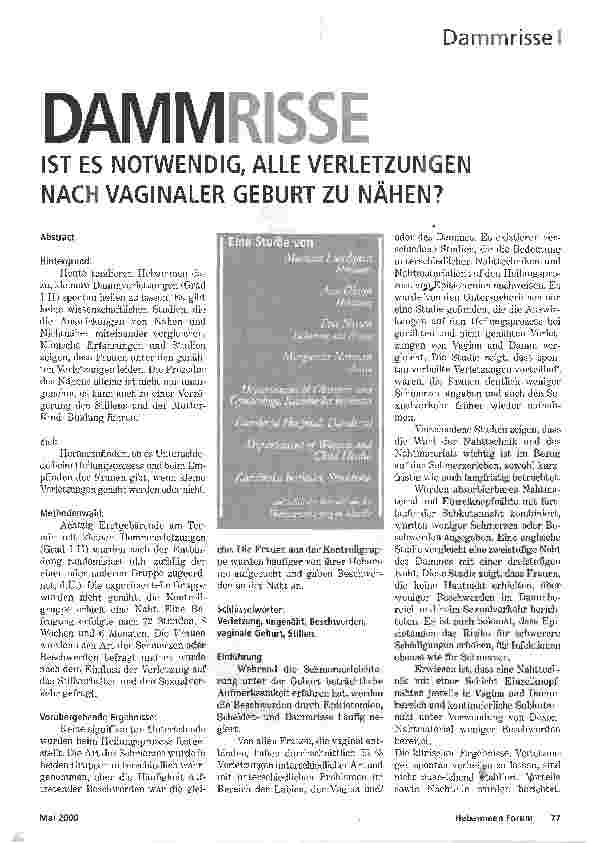 Vorschauseite 1: DAMMRISSE IST ES NOTWENDIG, ALLE VERLETZUNGEN NACH VAGINALER GEBURT ZU NÄHEN?