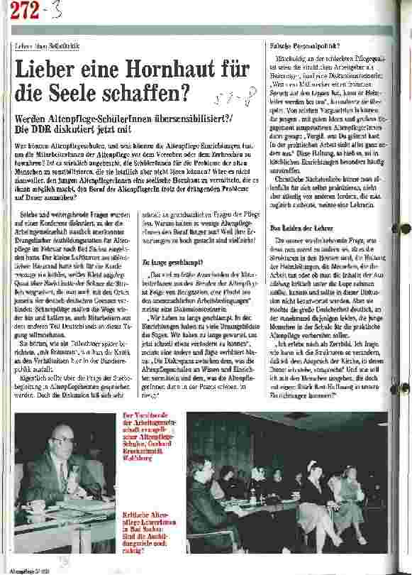 Vorschauseite 1: Lehrer üben Selbstkritik: Lieber eine Hornhaut für die Seele schaffen? Werden Altenpflege-SchülerInnen übersensibilisiert? DDR diskutiert mit