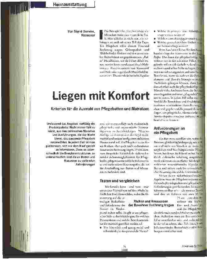 Vorschauseite 1: Liegen mit Komfort Kriterien für die Auswahl von Pflegebetten und Matratzen
