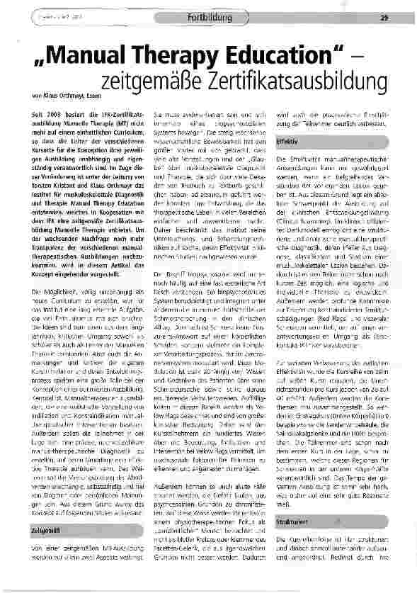 Vorschauseite 1: Manual Therapy Education - zeitgemäße Zertifikatsausbildung