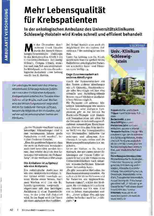 Vorschauseite 1: Mehr Lebensqualität für Krebspatienten