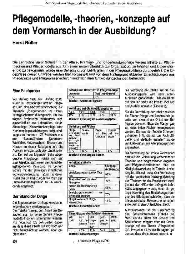 Vorschauseite 1: Pflegemodelle, -theorien, -konzepte auf dem Vormarsch in der Ausbildung?