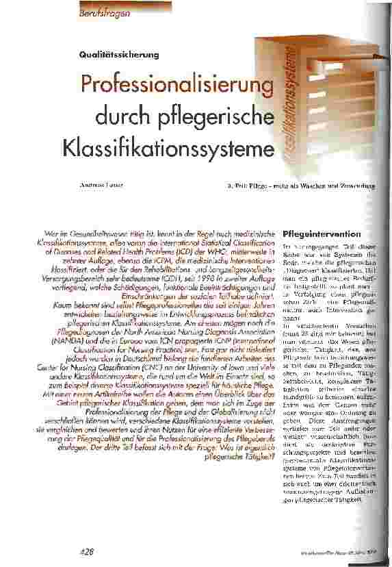 Vorschauseite 1: Professionalisierung durch pflegerische Klassifikationssysteme 3. Teil: Pflege - mehr als Waschen und Zuwendung