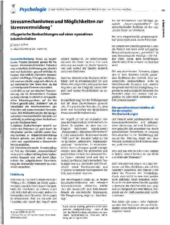 Vorschauseite 1: Stressmechanismen und Möglichkeitren zur Stressvermeidung Pflegerische Beobachtungen auf einer operativen Intensivstation