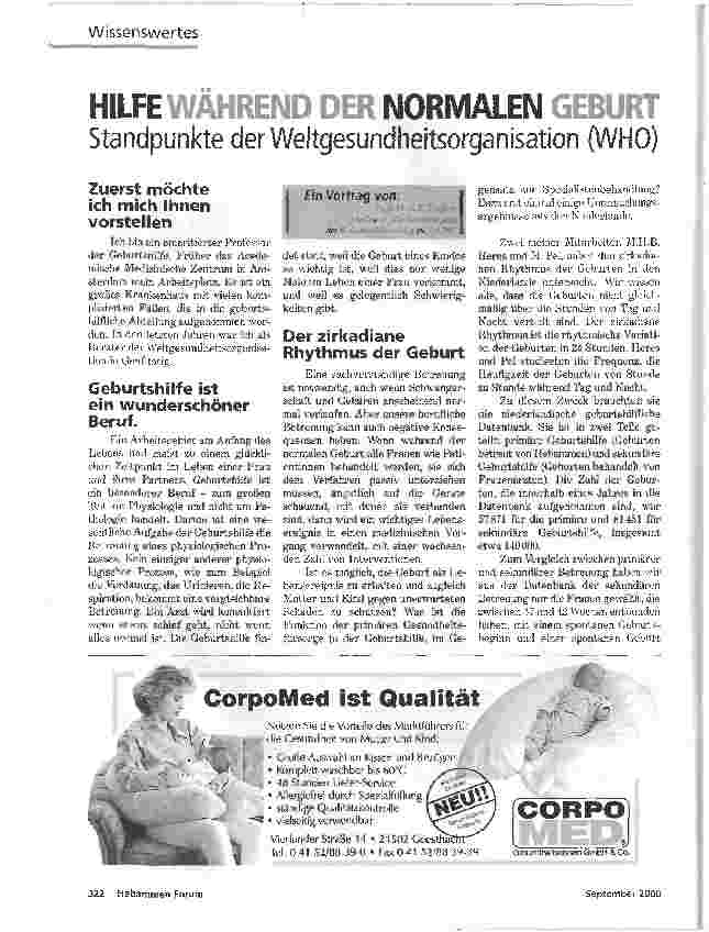 Vorschauseite 1: HILFE WÄHREND DER NORMALEN GEBURTStandpunkte der Weltgesundheitsorganisation (WHO)