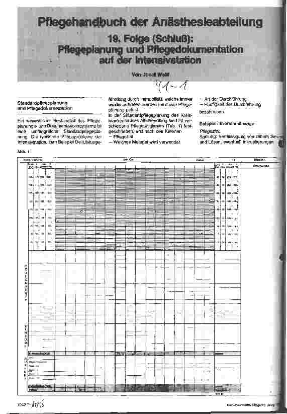 Vorschauseite 1: Pflegehandbuch der Anästhesieabteilung - 19. Folge (Schluß): Pflegeplanung und Pflegedokumentation auf der Intensivstation