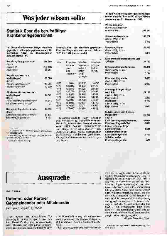 Vorschauseite 1: Statistik über die berufstätigen Krankenpflegepersonen,31.Dez.1978