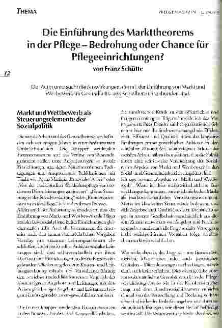 Vorschauseite 1: Die Einführung des Markttheorems in der Pflege - Bedrohung oder Chance für Pflegeeinrichtungen?