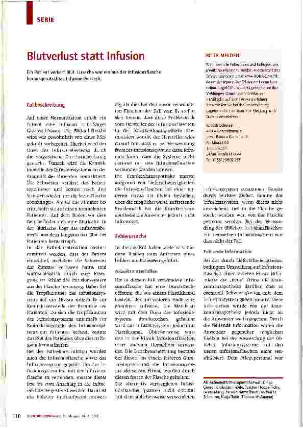 Vorschauseite 1: Blutverlust statt Infusion