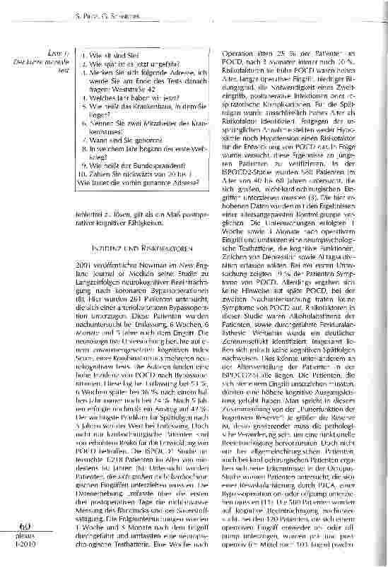 Vorschauseite 2: PRÄDIKTOREN POSTOPERATIVER KOGNITIVER DYSFUNKTION