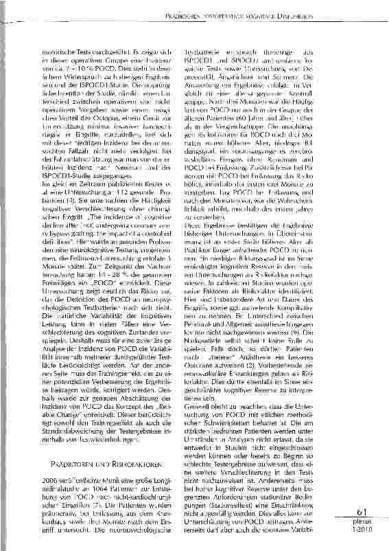 Vorschauseite 3: PRÄDIKTOREN POSTOPERATIVER KOGNITIVER DYSFUNKTION