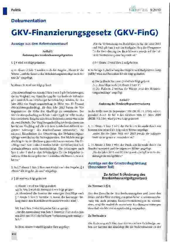 Vorschauseite 1: GKV-Finanzierungsgesetz (GKV-FinG)