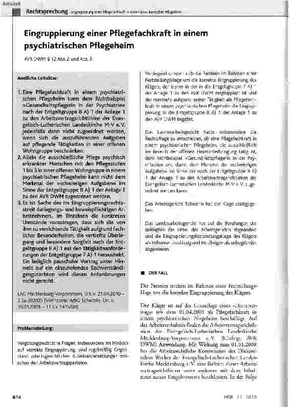 Vorschauseite 1: Eingruppierung einer Pflegefachkraft in einem psychiatrischen Pflegeheim