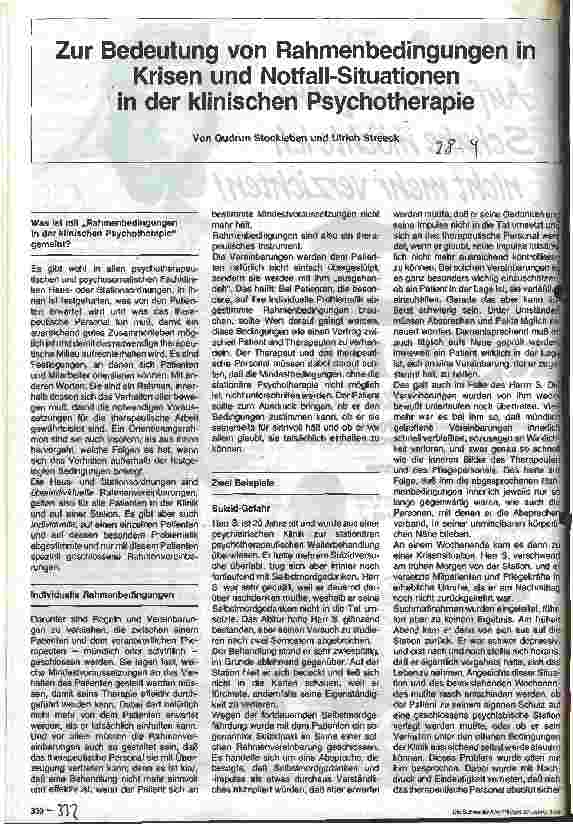 Vorschauseite 1: Zur Bedeutung von Rahmenbedingungen in Krisen und Notfall-Situationen in der klinischen Psychotherapie