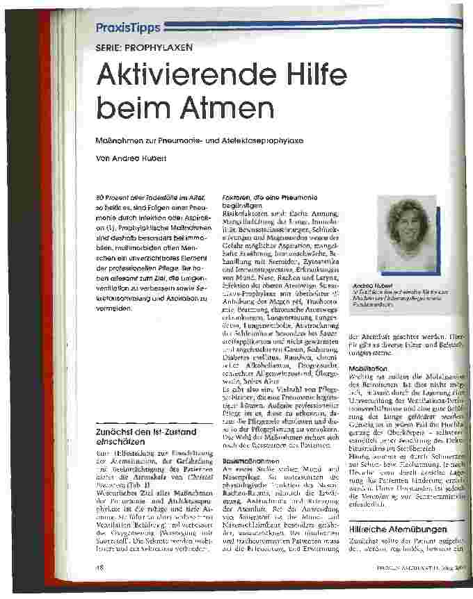 Vorschauseite 1: Aktivierende Hilfe beim Atmen Maßnahmen zur Pneumonieund Atelektaseprophylaxe