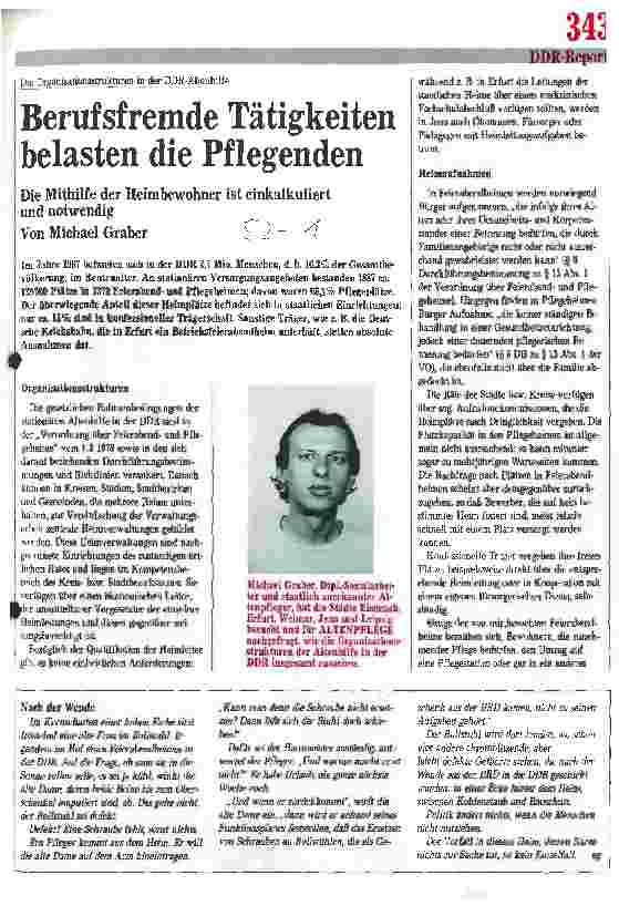 Vorschauseite 1: Die Organisationsstrukturen in der DDR-Altenhilfe: Berufsfremde Tätigkeiten belasten die Pflegenden.