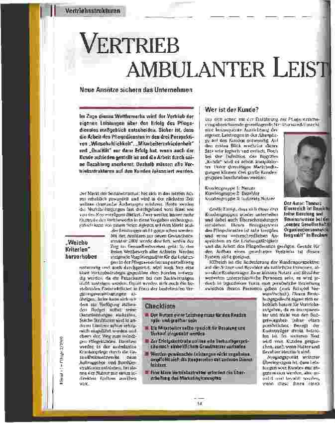 Vorschauseite 1: Vertrieb ambulanter Leistungen Neue Ansätze sichern das Unternehmen