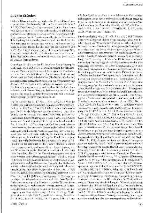 Vorschauseite 3: Inhalt und Grenzen des Beurteilungsspielraums der Zulassungsgremien bei der Ermächtigung von Hochschulambulanzen§ 117 Abs. l S. i, 2 SGB V, Art. 5 Abs. 3, Art. 12 Abs. i GG