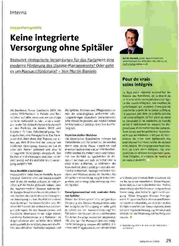 Vorschauseite 1: Keine integrierte Versorgung ohne Spitäler