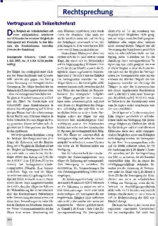 Vorschauseite 1: Vertragsarzt als Teilzeitchefarzt