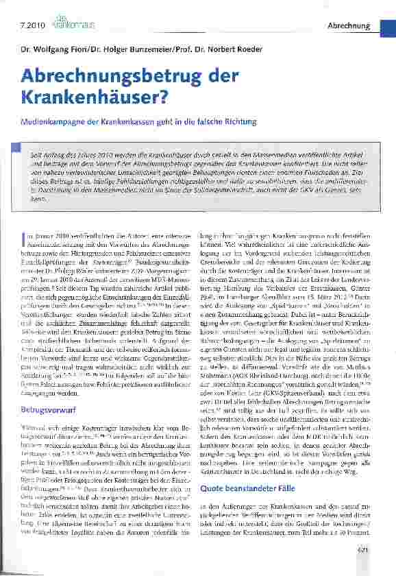 Vorschauseite 1: Abrechnungsbetrug der Krankenhäuser?