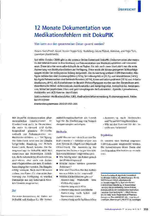 Vorschauseite 1: 12 Monate Dokumentation von Medikationsfehlern mit DokuPIK