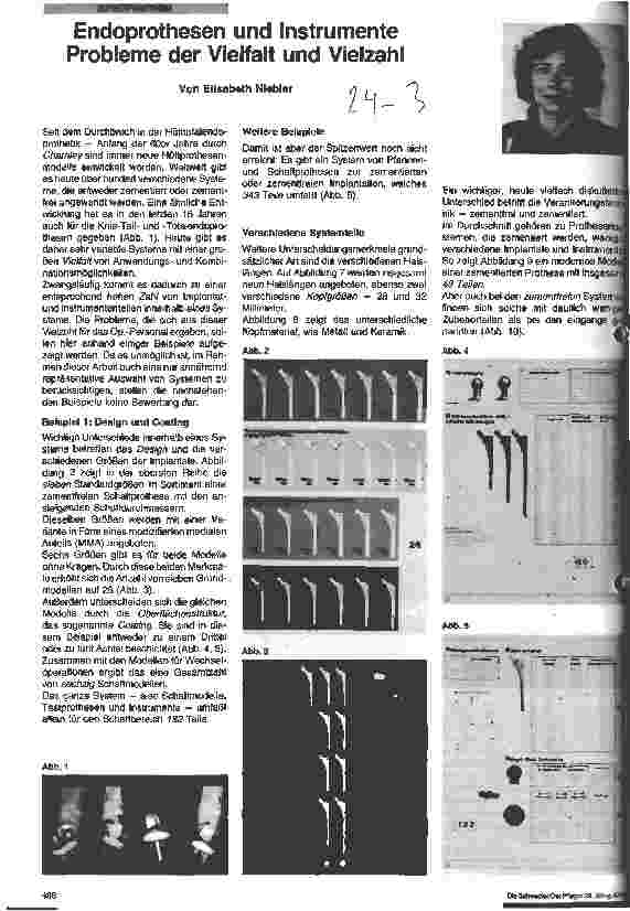 Vorschauseite 1: Endoprothesen und Instrumente - Probleme der Vielfalt und Vielzahl