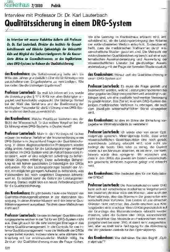Vorschauseite 1: Qualitätssicherung in einem DRG-System Interview mit Karl Lauterbach