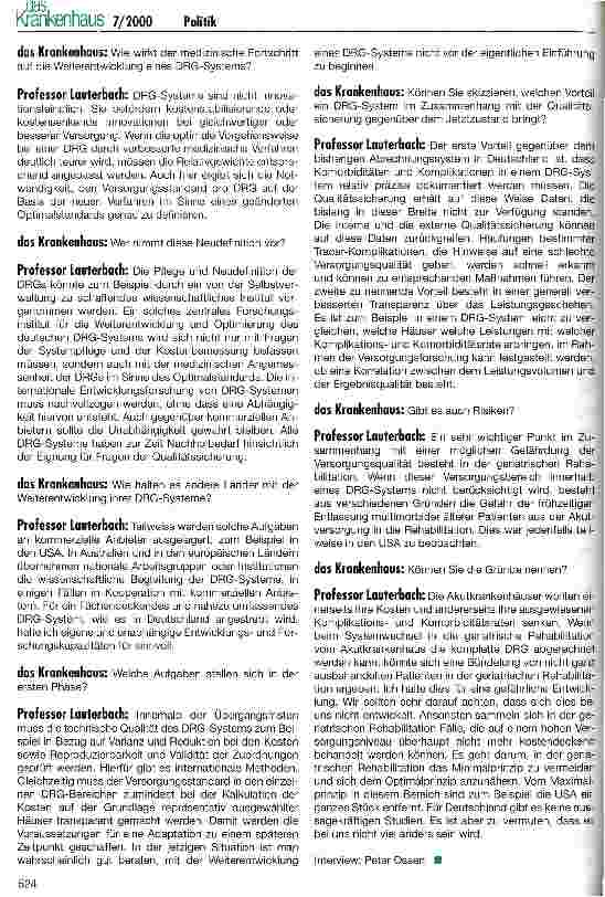 Vorschauseite 3: Qualitätssicherung in einem DRG-System Interview mit Karl Lauterbach