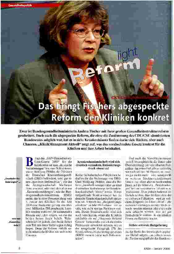 Vorschauseite 1: Das bringt Fischers abgespeckte Reform den Kliniken konkret