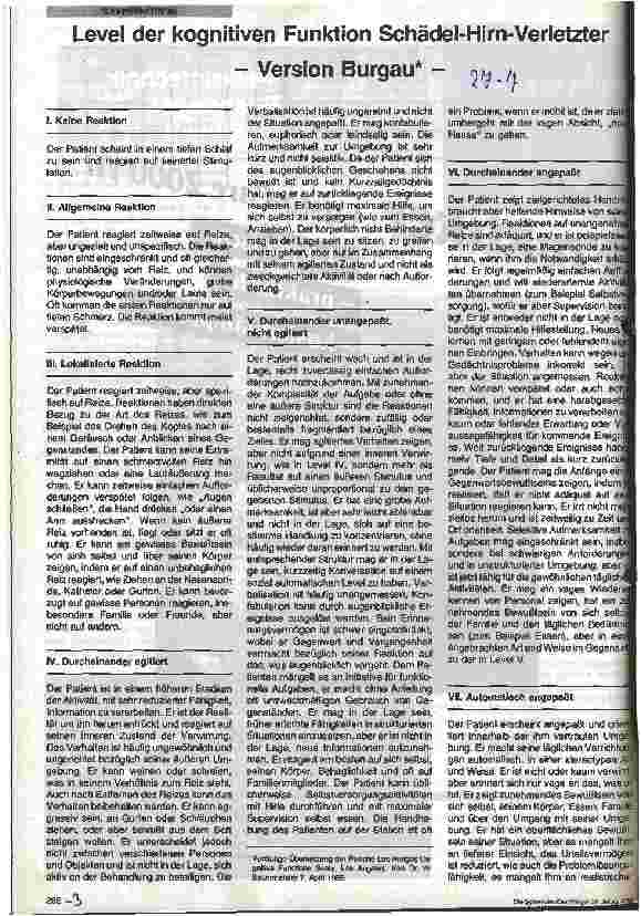 Vorschauseite 1: Level der kognitiven Funktion Schädel-Hirn-Verletzter - Version Burgau -