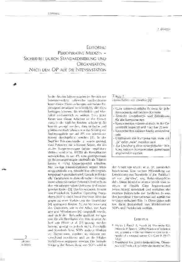 Vorschauseite 1: PERIOPERATIVE MEDIZIN -SICHERHEIT DURCH STANDARDISIERUNG UNDORGANISATION. NACH DEM OP AUF DIE INTENSIVSTATION
