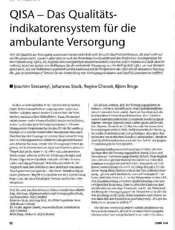 Vorschauseite 1: QISA-Das Qualitätsindikatorensystem für die ambulante Versorgung