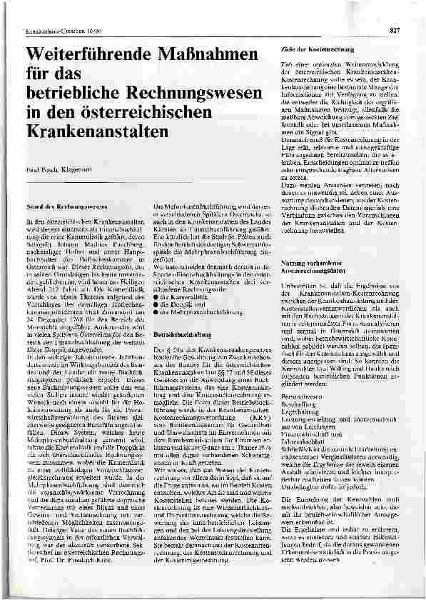 Vorschauseite 1: Weiterführende Maßnahmen für das betriebliche Rechnungswesen in den österreichischenKrankenanstalten