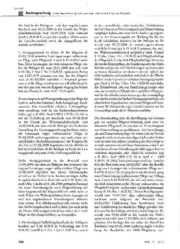 Vorschauseite 5: Soziale Pflegeversicherung - Leistungen wegen vollstationärer Pflege nach Pflegestufe ISGBX§48Abs. 1 Satz1;SGBXI § 14 Abs. 1, §15 Abs. 1 Satz 1 Nr. 1, § 43 Abs. 2 Satz 2 Nr. 1