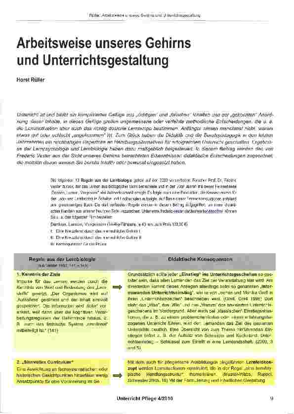 Vorschauseite 1: Arbeitsweise unseres Gehirns und Unterrichtsgestaltung