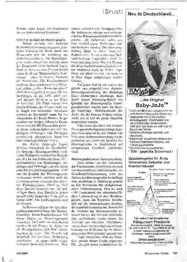 Vorschauseite 2: KONTROVERSE: MAMMOGRAPHIEWIE SINNVOLL IST DIE BRUSTKREBS-FRÜHERKENNUNG?