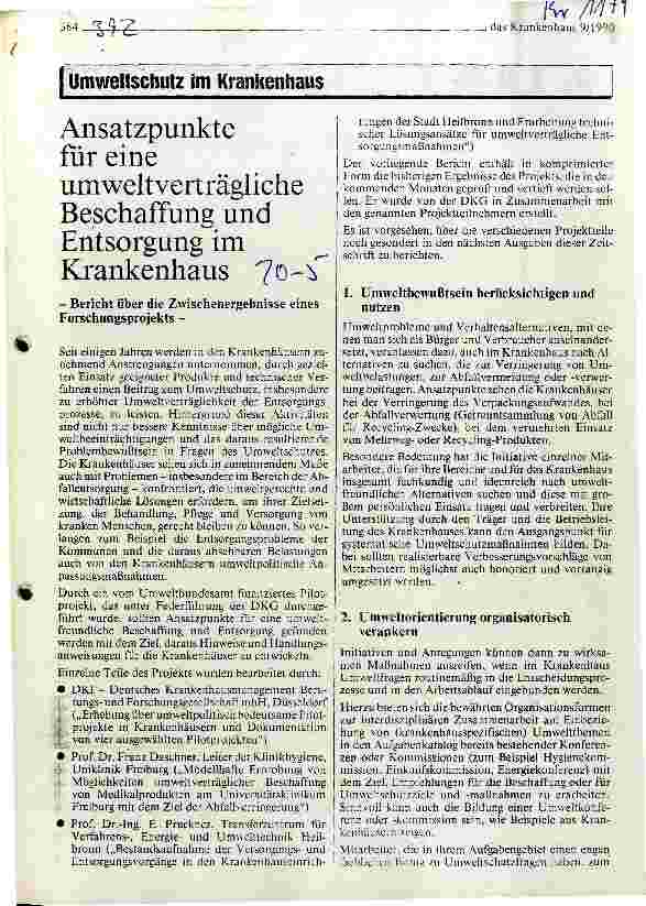 Vorschauseite 1: Ansatzpunkte für eine umweltverträgliche Beschaffung und Entsorgung im Krankenhaus