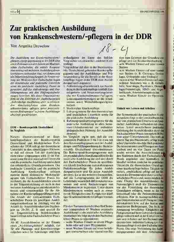 Vorschauseite 1: Zur praktischen Ausbildung von Krankenschwestern/-pfleger in der DDR