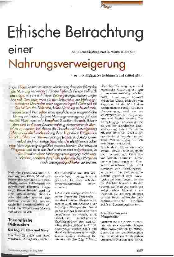 Vorschauseite 1: Ethische Betrachtung einer Nahrungsverweigerung - Teil 1: Aufzeigen der Problematik und Fallbeispiel -