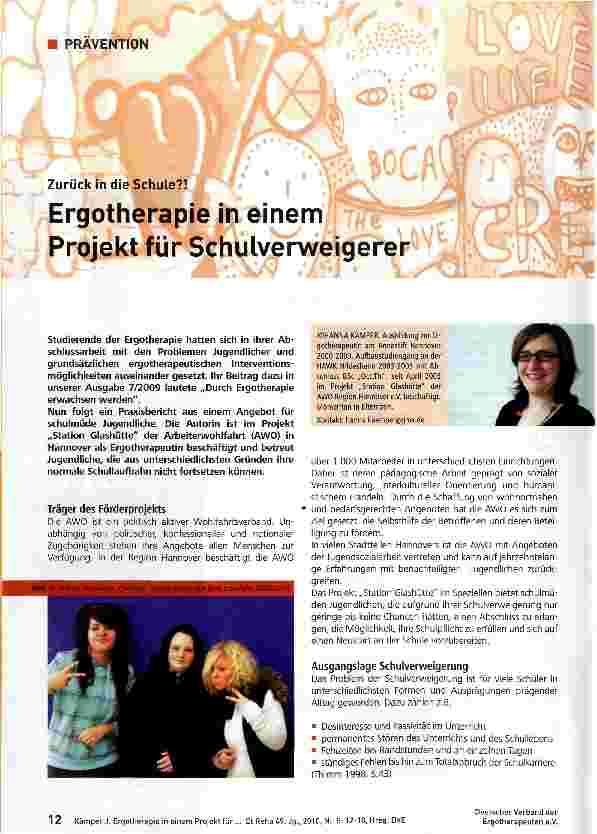 Vorschauseite 1: Ergotherapie in einem Projekt für Schulverweigerer