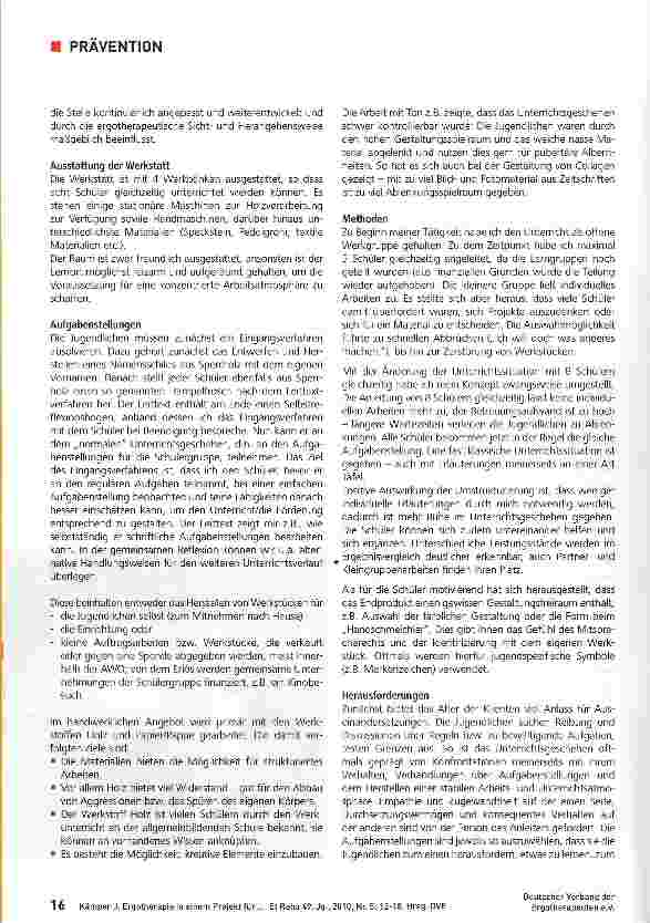 Vorschauseite 5: Ergotherapie in einem Projekt für Schulverweigerer