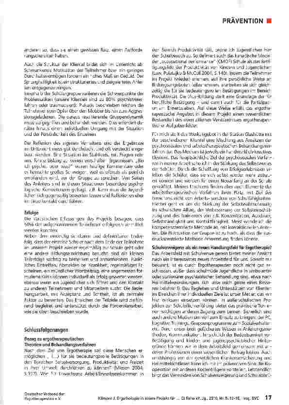 Vorschauseite 6: Ergotherapie in einem Projekt für Schulverweigerer